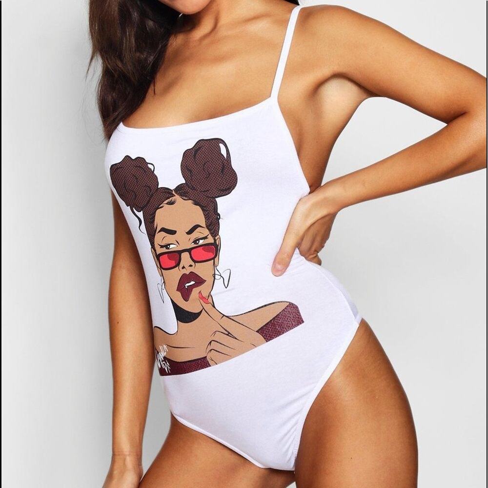 Boohoo Face Print Square Neck Bodysuit